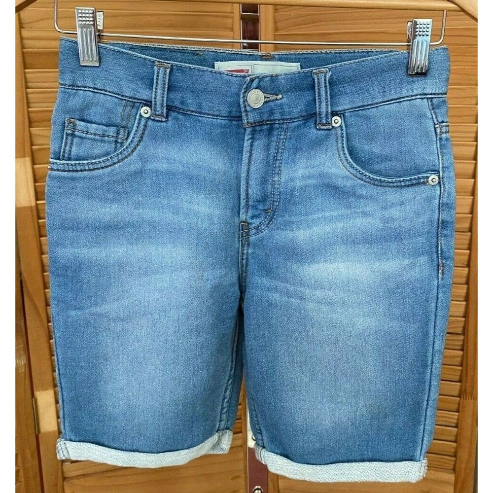 Levi's Girls Soft Blue Denim Cuffed Bermuda Jean Shorts Size 10